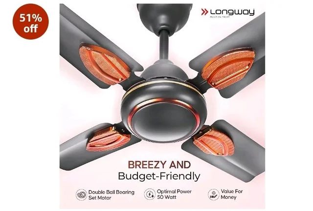 LONGWAY Kiger P1 600 mm/24 inch Ultra High Speed 4 Blade Anti-Dust Decorative Star Rated Ceiling Fan 2 Years Warranty (Smoked Brown, Pack of 1)