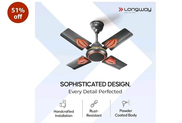 LONGWAY Kiger P1 600 mm/24 inch Ultra High Speed 4 Blade Anti-Dust Decorative Star Rated Ceiling Fan 2 Years Warranty (Smoked Brown, Pack of 1)