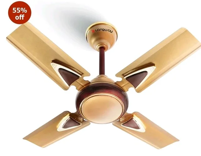 LONGWAY Starlite-1 P1 600 mm/24 inch Ultra High Speed 4 Blade Anti-Dust Decorative Star Rated Ceiling Fan (Golden Beige, Pack of 1)