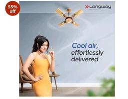 LONGWAY Starlite-1 P1 600 mm/24 inch Ultra High Speed 4 Blade Anti-Dust Decorative Star Rated Ceiling Fan (Golden Beige, Pack of 1)