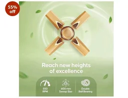 LONGWAY Starlite-1 P1 600 mm/24 inch Ultra High Speed 4 Blade Anti-Dust Decorative Star Rated Ceiling Fan (Golden Beige, Pack of 1)