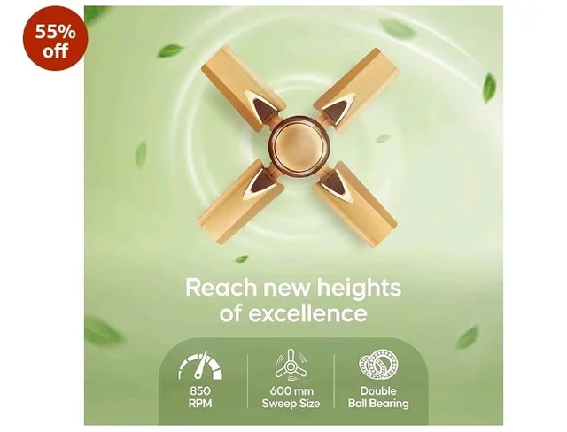 LONGWAY Starlite-1 P1 600 mm/24 inch Ultra High Speed 4 Blade Anti-Dust Decorative Star Rated Ceiling Fan (Golden Beige, Pack of 1)