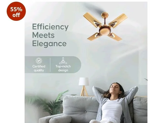 LONGWAY Starlite-1 P1 600 mm/24 inch Ultra High Speed 4 Blade Anti-Dust Decorative Star Rated Ceiling Fan (Golden Beige, Pack of 1)