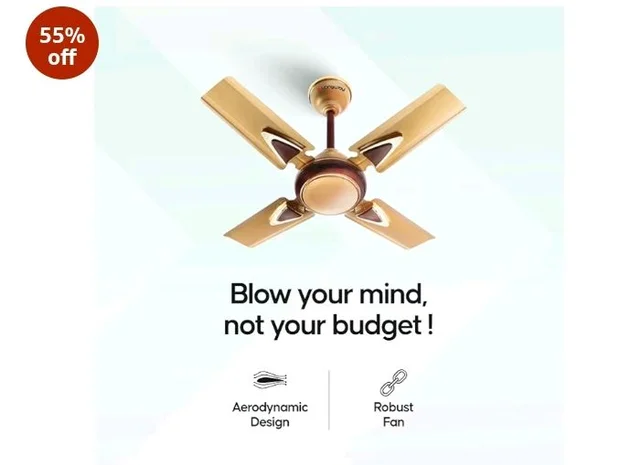 LONGWAY Starlite-1 P1 600 mm/24 inch Ultra High Speed 4 Blade Anti-Dust Decorative Star Rated Ceiling Fan (Golden Beige, Pack of 1)