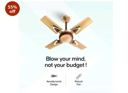 LONGWAY Starlite-1 P1 600 mm/24 inch Ultra High Speed 4 Blade Anti-Dust Decorative Star Rated Ceiling Fan (Golden Beige, Pack of 1)