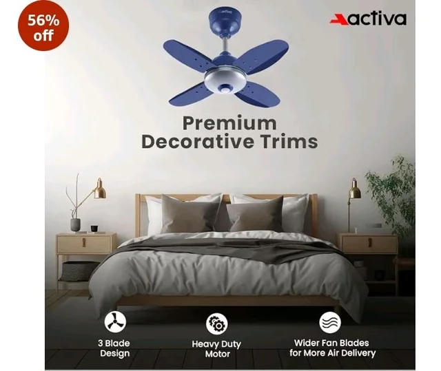 ACTIVA Gracia 600 MM BLDC Ceiling Fan | 4 Blades | 28 Watt | Noiseless Motor with LED Light | Remote Control | Reversible Mode, Timer, Energy Saving, come with 5 Years Warranty (Sparkle Blue)