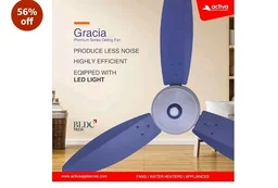 ACTIVA Gracia 1200mm Ceiling Fan with LED Light | 5 Star Energy Saving BLDC Motor | Remote Control, Reversible Mode & Timer | 3 Blade High Speed Ceiling Fan | 4 Year Warranty | Sparkle Blue