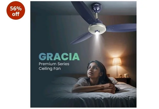 ACTIVA Gracia 1200mm Ceiling Fan with LED Light | 5 Star Energy Saving BLDC Motor | Remote Control, Reversible Mode & Timer | 3 Blade High Speed Ceiling Fan | 4 Year Warranty | Sparkle Blue