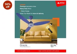 ACTIVA Gracia 1200mm Ceiling Fan with LED Light | 5 Star Energy Saving BLDC Motor | Remote Control, Reversible Mode & Timer | 3 Blade High Speed Ceiling Fan | 4 Year Warranty | Sparkle Blue