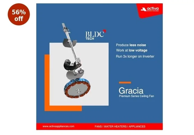 ACTIVA Gracia 1200mm Ceiling Fan with LED Light | 5 Star Energy Saving BLDC Motor | Remote Control, Reversible Mode & Timer | 3 Blade High Speed Ceiling Fan | 4 Year Warranty | Sparkle Blue
