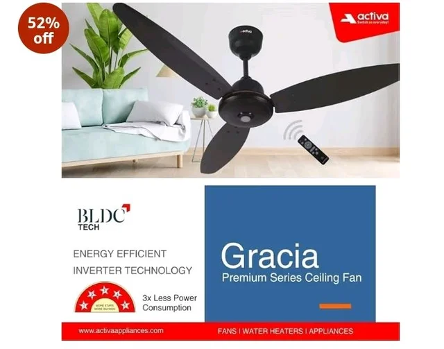 ACTIVA Gracia BLDC Ceiling Fan 1200mm (Pack of 2) | 28W Energy Saving | BEE 5 Star Rated | LED Light + Remote Control | 380 RPM High Speed | Silent Operation | Reversible Airflow | Timer | Smoke Brown
