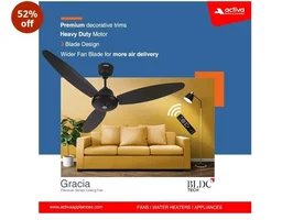 ACTIVA Gracia BLDC Ceiling Fan 1200mm (Pack of 2) | 28W Energy Saving | BEE 5 Star Rated | LED Light + Remote Control | 380 RPM High Speed | Silent Operation | Reversible Airflow | Timer | Smoke Brown
