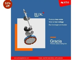 ACTIVA Gracia BLDC Ceiling Fan 1200mm (Pack of 2) | 28W Energy Saving | BEE 5 Star Rated | LED Light + Remote Control | 380 RPM High Speed | Silent Operation | Reversible Airflow | Timer | Smoke Brown