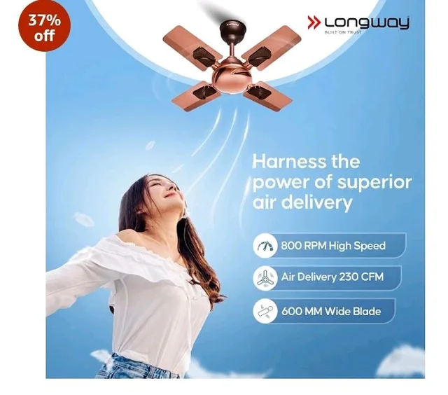 LONGWAY Creta P1 600 mm/24 inch Ultra High Speed 4 Blade Anti-Dust Decorative Star Rated Remote Controlled Ceiling Fan 2 Years Warranty (Rusty Brown, Pack of 1)
37%
off