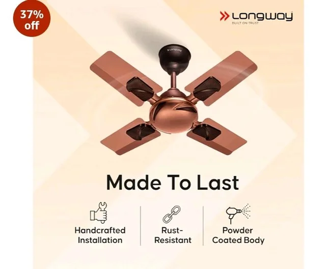 LONGWAY Creta P1 600 mm/24 inch Ultra High Speed 4 Blade Anti-Dust Decorative Star Rated Remote Controlled Ceiling Fan 2 Years Warranty (Rusty Brown, Pack of 1)
37%
off