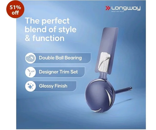 LONGWAY Creta P1 600 mm/24 inch Ultra High Speed 4 Blade Anti-Dust Decorative Star Rated Ceiling Fan 2 Years Warranty (Silver Blue, Pack of 1)