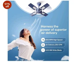 LONGWAY Creta P1 600 mm/24 inch Ultra High Speed 4 Blade Anti-Dust Decorative Star Rated Ceiling Fan 2 Years Warranty (Silver Blue, Pack of 1)