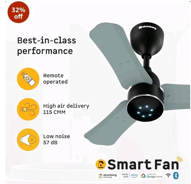 atomberg Renesa Halo Smart 600mm BLDC Ceiling Fan with IoT & Remote | 5 star | High Air Delivery | Low noise operation | LED Speed Indicator | Sleek Design | 3 Year Warranty - Misty Teal