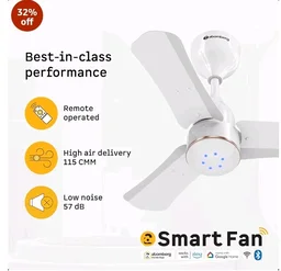 atomberg Renesa Halo Smart 600mm BLDC Ceiling Fan with IoT & Remote | 5 star | High Air Delivery | Low noise operation | LED Speed Indicator | Sleek Design | 3 Year Warranty - Gloss White & Gold Ring