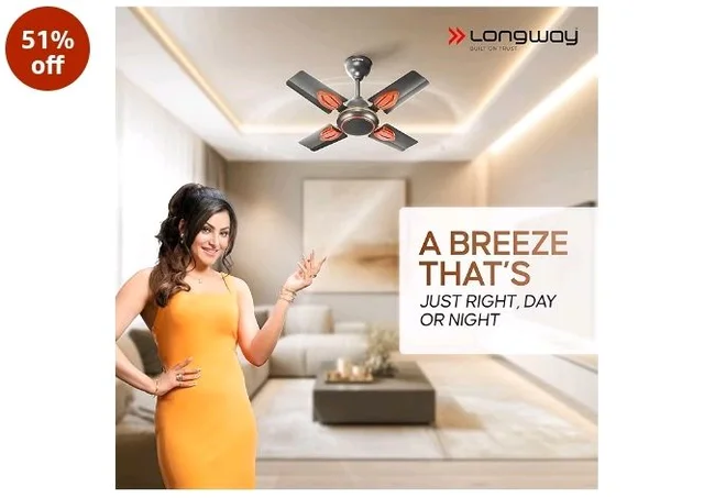 LONGWAY Kiger P1 600 mm/24 inch Ultra High Speed 4 Blade Anti-Dust Decorative Star Rated Ceiling Fan 2 Years Warranty (Smoked Brown, Pack of 1)