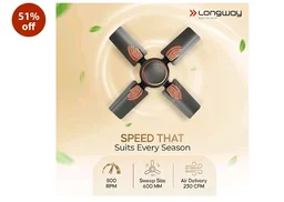 LONGWAY Kiger P1 600 mm/24 inch Ultra High Speed 4 Blade Anti-Dust Decorative Star Rated Ceiling Fan 2 Years Warranty (Smoked Brown, Pack of 1)