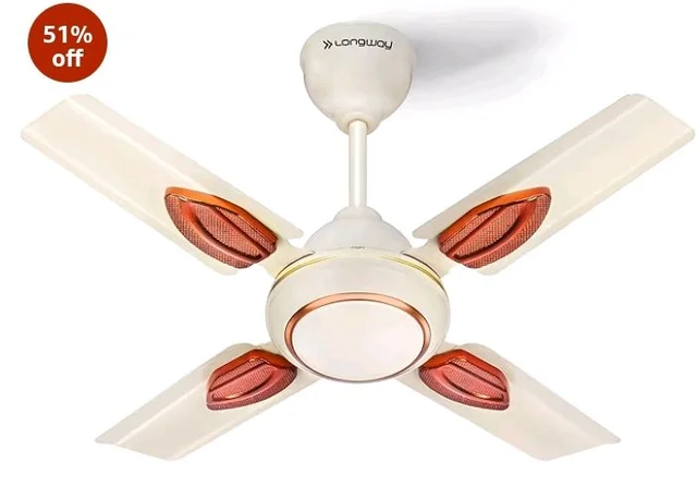 LONGWAY Kiger P1 600 mm/24 inch Ultra High Speed 4 Blade Anti-Dust Decorative Star Rated Ceiling Fan2 Yeras Warranty (Ivory, Pack of 1)