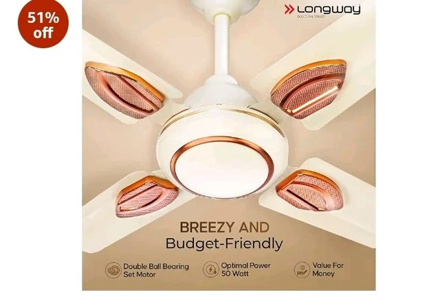 LONGWAY Kiger P1 600 mm/24 inch Ultra High Speed 4 Blade Anti-Dust Decorative Star Rated Ceiling Fan2 Yeras Warranty (Ivory, Pack of 1)
