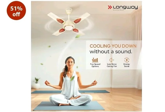 LONGWAY Kiger P1 600 mm/24 inch Ultra High Speed 4 Blade Anti-Dust Decorative Star Rated Ceiling Fan2 Yeras Warranty (Ivory, Pack of 1)