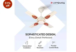 LONGWAY Kiger P1 600 mm/24 inch Ultra High Speed 4 Blade Anti-Dust Decorative Star Rated Ceiling Fan2 Yeras Warranty (Ivory, Pack of 1)