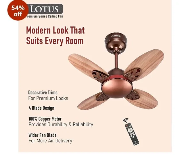ACTIVA Lotus 600mm BLDC Ceiling Fan with Remote | 28W Energy Saving | 5 Star Rated | 850 RPM High Speed | 4 Blade | Reversible Mode & Timer | Silent | Rose Wood | 5 Year Warranty