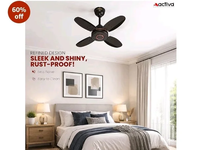 ACTIVA Ornet 600mm Ceiling Fan for Kitchen & Small Rooms | 4 Blade High Speed Fan | 850 RPM Powerful Air Delivery | Anti-Dust Coating | Energy Efficient Ceiling Fan | 2 Years Warranty | Smoke Brown