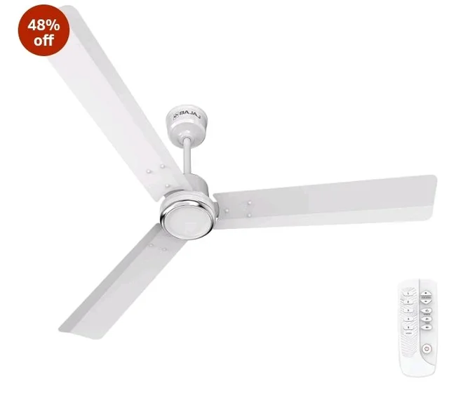 Bajaj Classico Sleek Plus 5S 1200MM (48”) BLDC Ceiling Fan with Remote | BEE 5 Star Rated Energy Efficient | Power Saving | Sleek Compact Design | High Air Delivery |2-Year Warranty |Base White