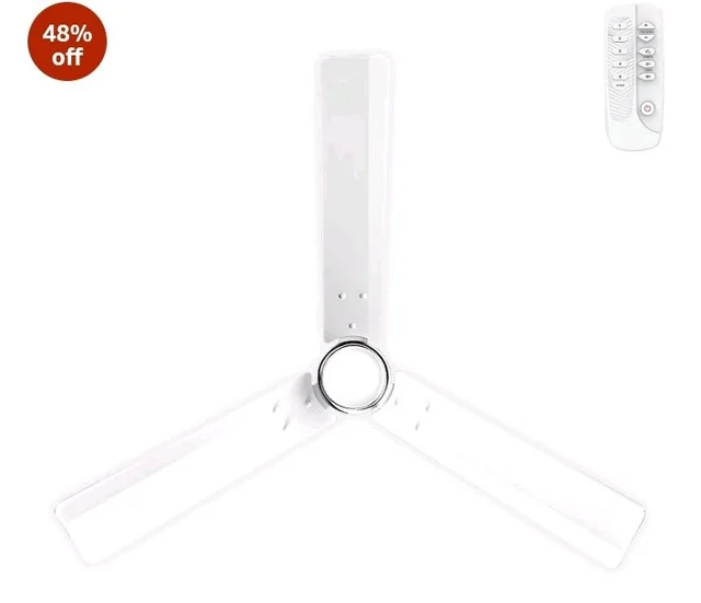 Bajaj Classico Sleek Plus 5S 1200MM (48”) BLDC Ceiling Fan with Remote | BEE 5 Star Rated Energy Efficient | Power Saving | Sleek Compact Design | High Air Delivery |2-Year Warranty |Base White