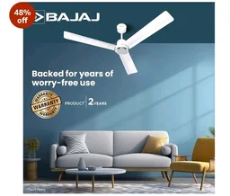 Bajaj Classico Sleek Plus 5S 1200MM (48”) BLDC Ceiling Fan with Remote | BEE 5 Star Rated Energy Efficient | Power Saving | Sleek Compact Design | High Air Delivery |2-Year Warranty |Base White
