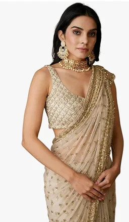 Brand: JOY FESTIVAL
Butterfly Net Saree with Sequins & Dori Embroidery, Beige, 5.5 Meter, with Unstitched Blouse