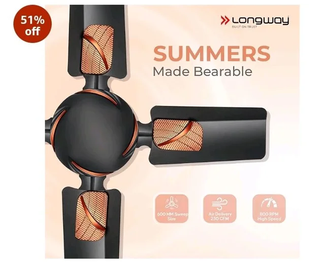 LONGWAY Creta P1 600 mm/24 inch Ultra High Speed 4 Blade Anti-Dust Decorative Star Rated Ceiling Fan 2 Years Warranty (Smoked Brown, Pack of 1)