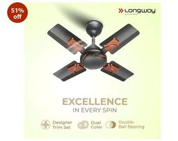 LONGWAY Creta P1 600 mm/24 inch Ultra High Speed 4 Blade Anti-Dust Decorative Star Rated Ceiling Fan 2 Years Warranty (Smoked Brown, Pack of 1)