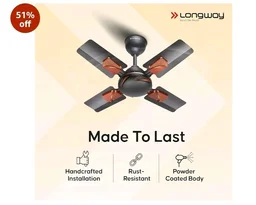 LONGWAY Creta P1 600 mm/24 inch Ultra High Speed 4 Blade Anti-Dust Decorative Star Rated Ceiling Fan 2 Years Warranty (Smoked Brown, Pack of 1)