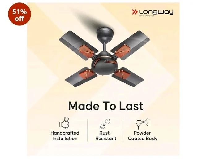 LONGWAY Creta P1 600 mm/24 inch Ultra High Speed 4 Blade Anti-Dust Decorative Star Rated Ceiling Fan 2 Years Warranty (Smoked Brown, Pack of 1)