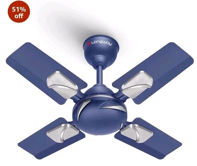 LONGWAY Creta P1 600 mm/24 inch Ultra High Speed 4 Blade Anti-Dust Decorative Star Rated Ceiling Fan 2 Years Warranty (Silver Blue, Pack of 1)