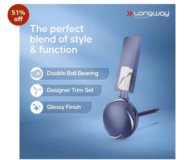 LONGWAY Creta P1 600 mm/24 inch Ultra High Speed 4 Blade Anti-Dust Decorative Star Rated Ceiling Fan 2 Years Warranty (Silver Blue, Pack of 1)