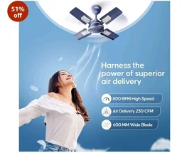 LONGWAY Creta P1 600 mm/24 inch Ultra High Speed 4 Blade Anti-Dust Decorative Star Rated Ceiling Fan 2 Years Warranty (Silver Blue, Pack of 1)