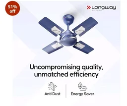 LONGWAY Creta P1 600 mm/24 inch Ultra High Speed 4 Blade Anti-Dust Decorative Star Rated Ceiling Fan 2 Years Warranty (Silver Blue, Pack of 1)