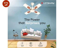 LONGWAY Creta P1 600 mm/24 inch Ultra High Speed 4 Blade Anti-Dust Decorative Star Rated Ceiling Fan (Ivory, Pack of 1)