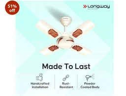 LONGWAY Creta P1 600 mm/24 inch Ultra High Speed 4 Blade Anti-Dust Decorative Star Rated Ceiling Fan (Ivory, Pack of 1)