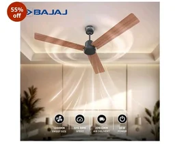 Bajaj Classico Sleek Wood 1200MM (48”) BLDC Ceiling Fan with Remote | BEE 5 Star Rated Energy Efficient | Power Saving | Sleek Compact Design | High Air Delivery |2-Year Warranty |Maple Wood