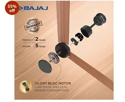 Bajaj Classico Sleek Wood 1200MM (48”) BLDC Ceiling Fan with Remote | BEE 5 Star Rated Energy Efficient | Power Saving | Sleek Compact Design | High Air Delivery |2-Year Warranty |Maple Wood