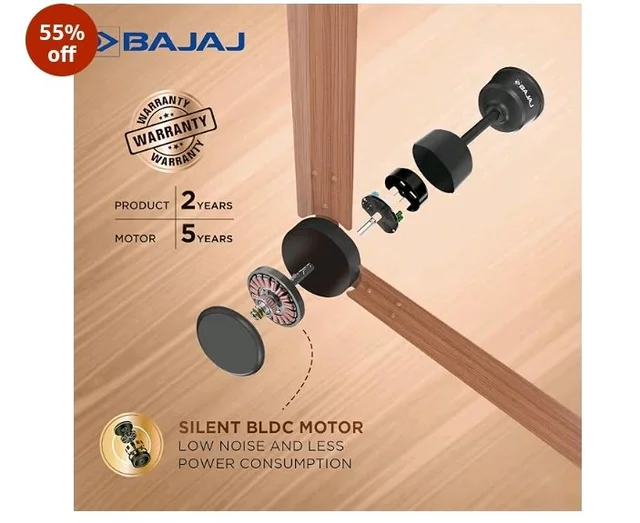 Bajaj Classico Sleek Wood 1200MM (48”) BLDC Ceiling Fan with Remote | BEE 5 Star Rated Energy Efficient | Power Saving | Sleek Compact Design | High Air Delivery |2-Year Warranty |Maple Wood