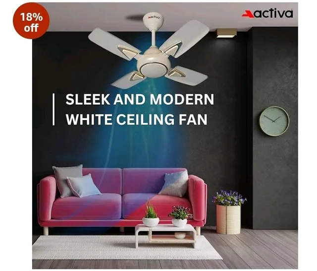 ACTIVA Galaxy-1 600mm Ceiling Fan Pack of 2 | 850 RPM High Speed | 50W Copper Motor | 4 Blades | Anti-Dust Coating | Compact Ceiling Fan | 2 Year Warranty (Ivory)