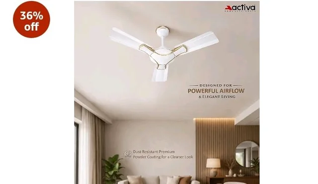 ACTIVA Corolla Pearl Ivory 900mm Ceiling Fan | 650 RPM High Speed | 36 Inch Sweep | Anti-Dust Coating | BEE & BIS Approved | 2-Year Warranty